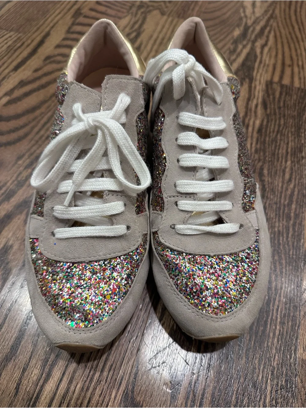 Kate Spade Glitter Multi-Color Low Top Sneakers with Gold Heel